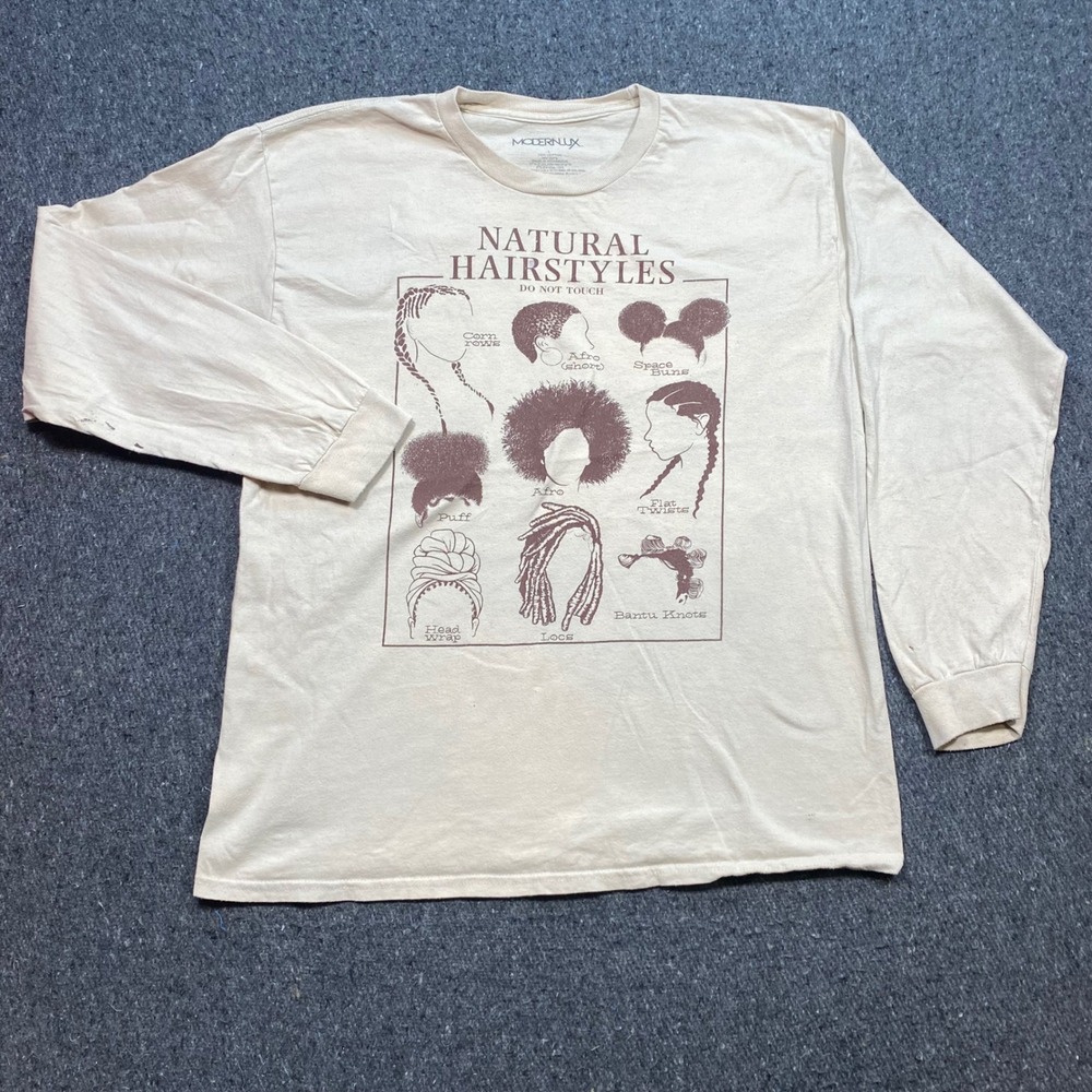 Modernlux Natural Hairstyles TShirt Sz L Mens Tan Graphic Long Sleeve Streetwear